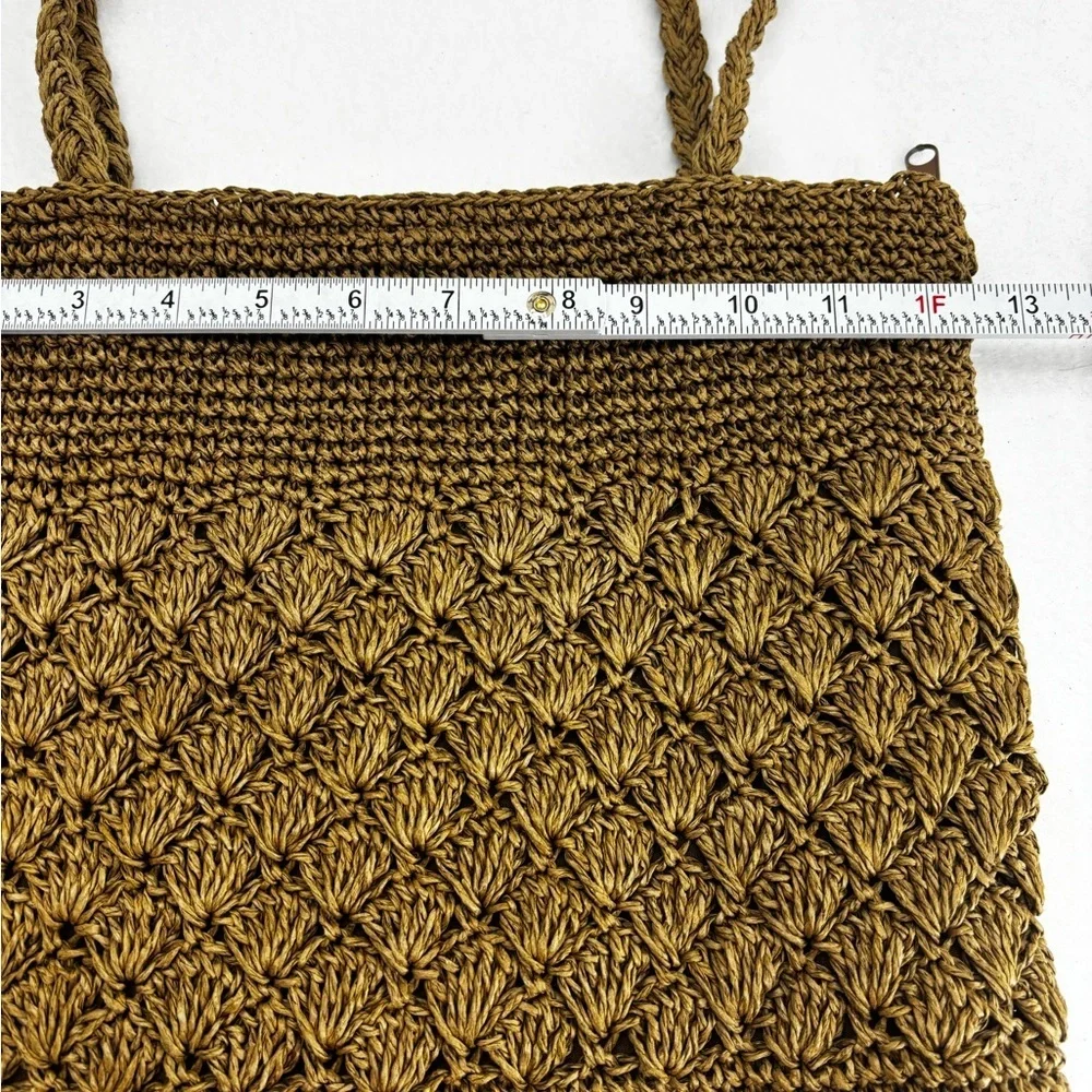Tropical Trends Handmade Woven Straw Tote Bag Zip Top Boho Beach